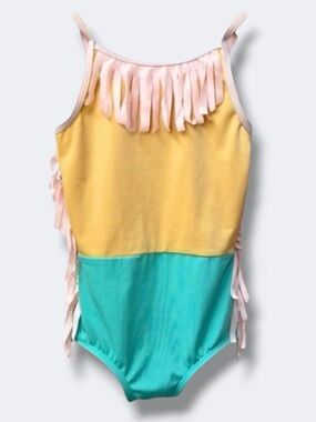 Dot Dot Smile One Piece Swimsuit Girls 3/4 Fringe Colorblock Pink Yellow Green
